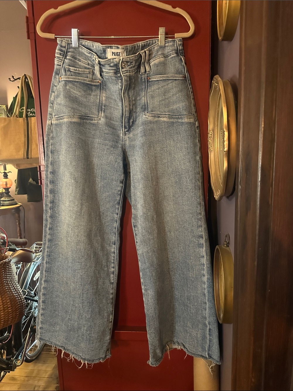 PAIGE Light Wash High-Rise Wide Leg Jeans